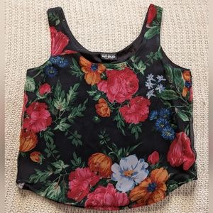 VTG 90s HOT STUFF Women's Medium Tank Top Floral Colorful Chiffon Round Neck